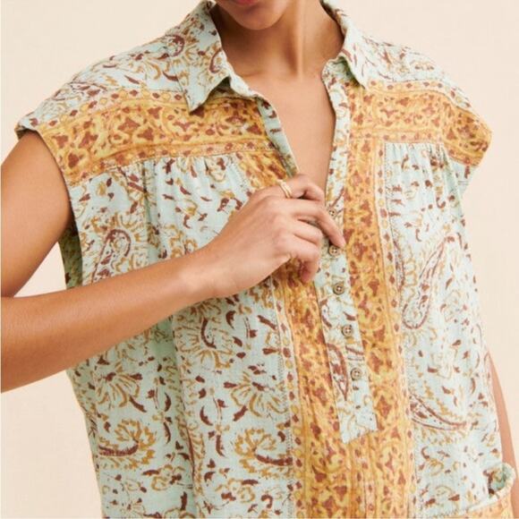 Free People Women’s Telly Collared Teal Hot Shorts Boxy Button Front Romper XS - Picture 4 of 13